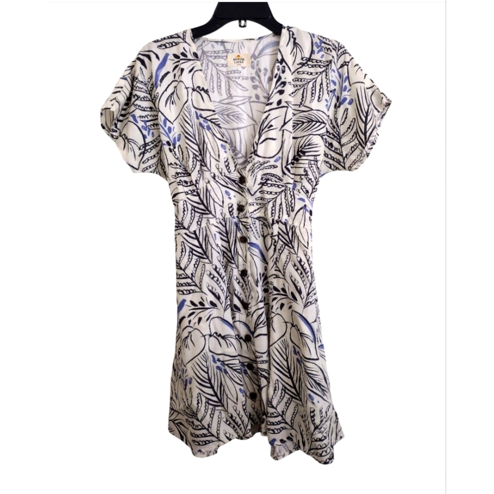Marine Layer Camila Button Up Mini Dress With Waist Tie White Foliage Size Small